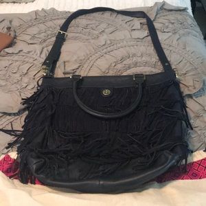 Authentic Tory Burch fringe tote navy